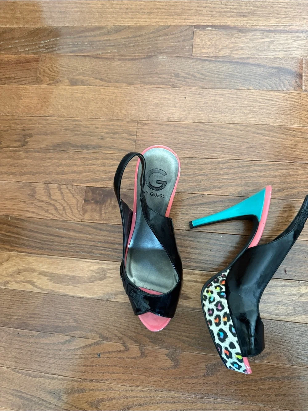 G by Guess Black Heels with Pink Accents Open-Toe Slingbacks